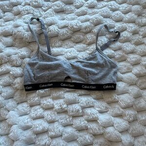 Calvin Klein Gray Stretch Cotton Bralette with Black Logo Band